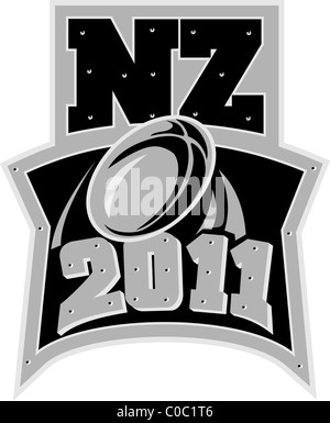 Abbildung eines Balles fliegen mit Worten New Zealand Rugby 2011 Stockfoto