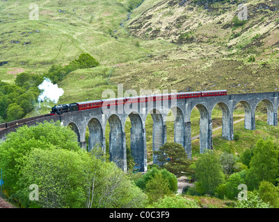 West Coast Eisenbahnen betrieben Dampfzug der Glenfinnan Viadukt überquert auf dem Weg von Fort William nach Mallaig in Highland Schottland Großbritannien Stockfoto