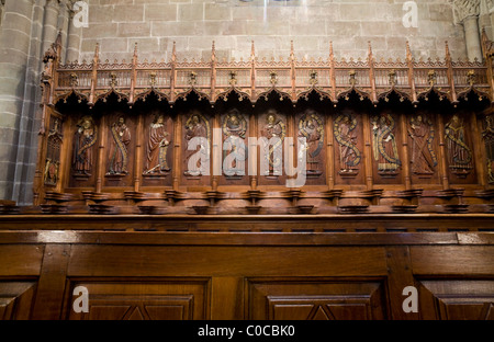 Holz / Holz-Chor / stall / Stände / Sitze / Sitzplätze bei St. Pierre Schweizer evangelischen Kathedrale in Genf / Geneve. Schweiz. Stockfoto