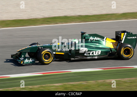 Heikki Kovalainen fährt für das Team Lotus-Team während des Tests auf dem Circuit de Catalunya 18. Februar 2011 in Barcelona Stockfoto