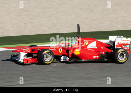 Fernando Alonso fährt für das Ferrari-Team während des Tests auf dem Circuit de Catalunya 18. Februar 2011 Stockfoto