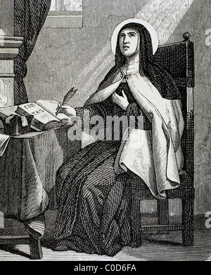 Teresa von Avila (1515-1582). Reformator des Karmeliter-Ordens. Kupferstich von Capuz. Stockfoto