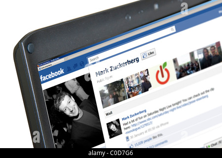 Zuckerbergs (Gründer von Facebook) Seite auf den Facebook-social-networking-site Stockfoto