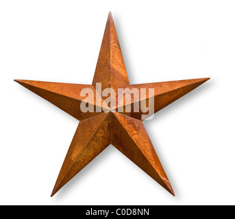 Metall Stern auf weißen, rostige patina Stockfoto