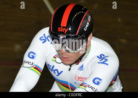 Sir Chris Hoy (Sky) Mens Kierin. UCI-Bahn-WM. Manchester Velodrome. 19.02.2011. Stockfoto