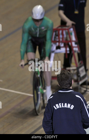 Mens Omnium Einzelverfolgung UCI Manchester Velodrome Trainer, Stockfoto