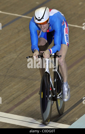 Mens Omnium Einzelverfolgung UCI World Cup Manchester Velodrome, Stockfoto