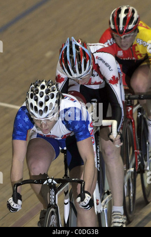 Bundesstaaten der USA Amerika Kanada Litauen Frauen Scratch Race Track UCI World Cup Manchester Velodrome de Radfahren United, Stockfoto