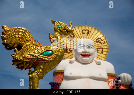 Thailand, Ko Samui (aka Koh Samui). Wat Plai Laem aka Plai Laem Tempel Big Happy Buddha of Prosperity. Stockfoto