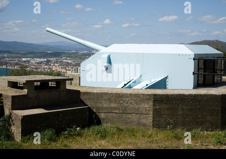 Historischen defensive britische / englische Artillerie / Kanone Kanone aus der Zeit des zweiten Weltkriegs / WW2 am Felsen von Gibraltar Stockfoto