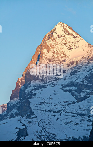 Der Eiger im Sonnenuntergang gesehen aus Mürren, Berner Oberland, Schweiz Stockfoto