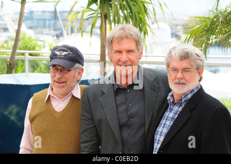 Harrison Ford und Steven Spielberg und George Lucas die 2008 Cannes Film Festival - Tag 5 "Indiana Jones 4' - Fototermin Cannes Stockfoto