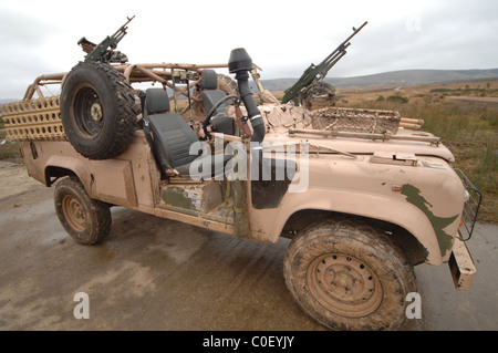 Der Pathfinder Platoon während des Trainings eine rosarote Panther stark bewaffnet Landrover WMIK Stockfoto