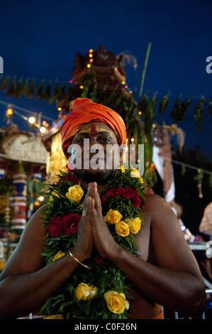 Porträt eines Mannes Tamil, während einer Zeremonie in Saint Paul, Réunion, Tamil. Stockfoto
