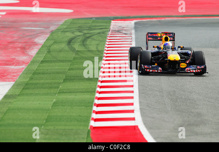 Deutsche Formel1-Fahrer Sebastian Vettel im Red Bull eine RB7 Rennwagen im Februar 2011 Stockfoto