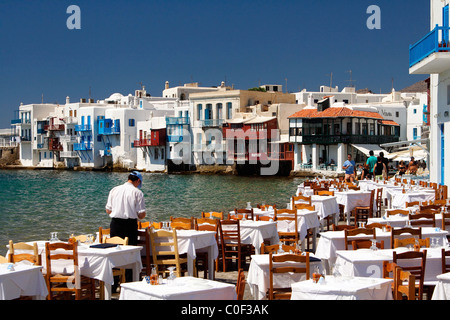 Berühmte "Klein-Venedig" in der Chora von Mykonos, Kykladen, Griechenland Stockfoto