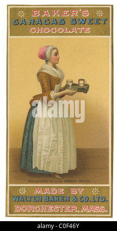 Um 1900 Bakers Chocolate Caracas Sweet Label. Stockfoto