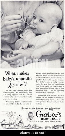 Anzeige in 1950er Jahren amerikanische Zeitschrift für GERBER Babynahrung Stockfoto