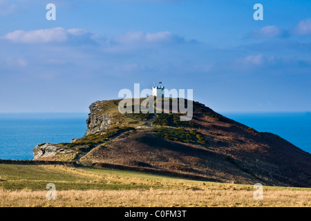 Die Küstenwache-Turm, der übersieht Boscastle Hafen Cornwall UK Stockfoto