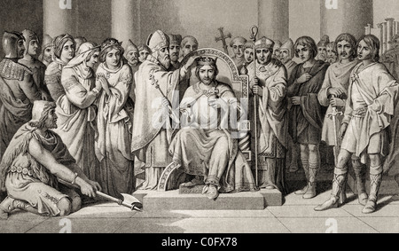 Krönung von Harold, König der Anglo Sachsen im Jahre 1066 n. Chr.. Harold Godwinson oder Harold II, c. 1022 bis 1066. Stockfoto