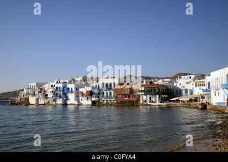 Klein-Venedig in der späten Nachmittag Sonne, Mykonos-Stadt (Chora), Mykonos, Kykladen, Griechenland Stockfoto