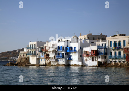 Klein-Venedig in der späten Nachmittag Sonne, Mykonos-Stadt (Chora), Mykonos, Kykladen, Griechenland Stockfoto