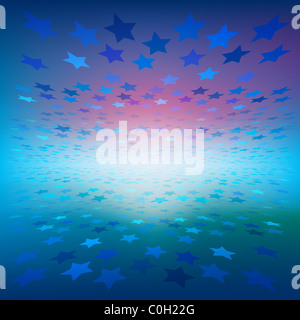 abstrakte Darstellung mit farbigen Sterne auf blauem Hintergrund Stockfoto