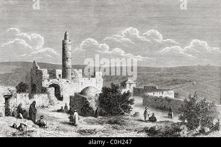 Der Turm Davids, alte Zitadelle nahe Jaffa-Tor Eingang zur Altstadt von Jerusalem, Palästina im 19. Jahrhundert Stockfoto