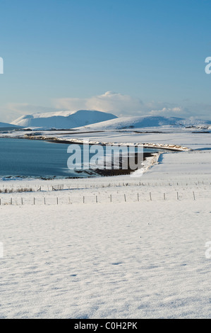 dh Swanbister Bay ORPHIR ORKNEY verschneite Felder Orkney Schnee Landschaft Schottland winter Stockfoto