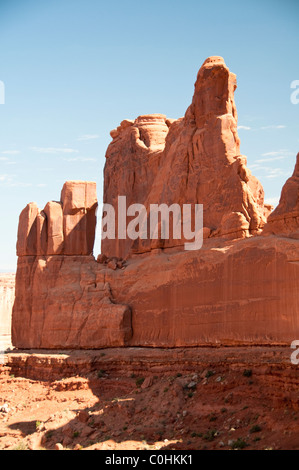 Park Avenue, Türme, erstellt in erster Linie durch unaufhörlichen, erosive Kräfte von Wind und Regen, Wetter, Arches-Nationalpark, Utah, USA Stockfoto