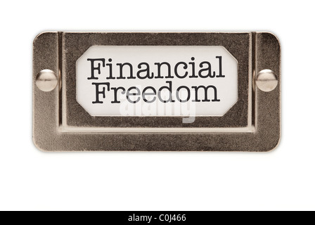 Finanzielle Freiheit Datei Schublade Label isoliert auf einem weißen Hintergrund. Stockfoto