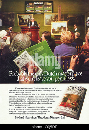 Ganzseitige Werbung in der 70er Jahre Herrenzeitschrift für HOLLAND HOUSE Pfeifentabak mit Kunstauktion Stockfoto