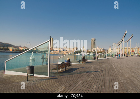 Rambla del Mar Fußweg auf Port Vell Barcelona Catalunya Spanien Mitteleuropa Stockfoto