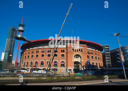 Arenas de Barcelona außen während der Bauphase am Placa d ' Espanya Platz Barcelona Catalunya Spanien Mitteleuropa Stockfoto