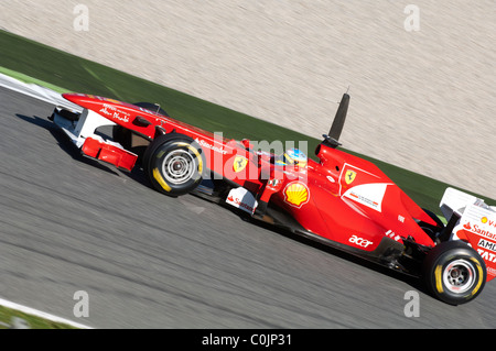 Fernando Alonso fährt für das Ferrari-Team während des Tests auf dem Circuit de Catalunya 18. Februar 2011 in Barcelona Stockfoto