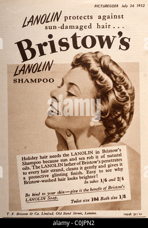 Werbung aus einem 1952 Magazin Picturegoer für Bristows Lanolin Shampoo. EDITORIAL NUR Stockfoto