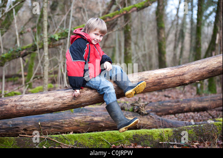 Stock Foto von einem 11 Jahre alten Jungen ein Kletterbaum. Stockfoto