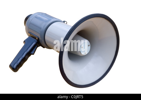 Alten sozialistischen Megaphon vor einem weißen Hintergrund Stockfoto