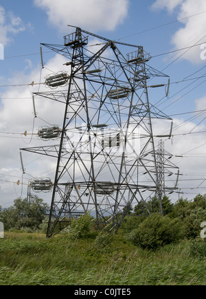 Strommasten an Uskmouth Kraftwerk, Gwent, SE Wales Stockfoto