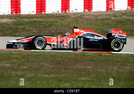 Timo Glock (Deutschland) in seinem Virgin Racing-Cosworth VR-02, Formel1 Tests Sitzungen in der Nähe von Barcelona im Februar 2011. Stockfoto