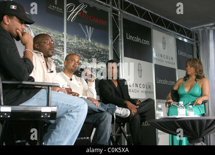 Michael Ely, Willen Packer, Quincy Jones III AKA QD3 Nate Parker und Stephanie Frederic die Lincoln Geschenke Off rot Stockfoto