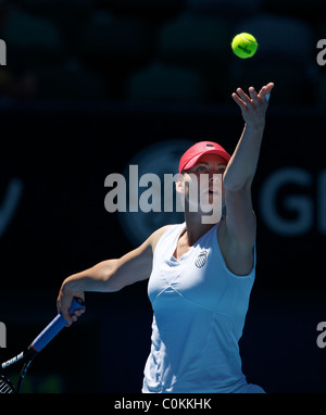 Vera Zvonareva, Russland, in Aktion während der Frauen Halbfinale bei den Australian Open Tennis Stockfoto