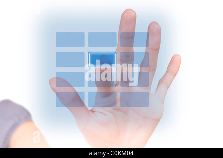 Frau auf Knopfdruck leer auf Sicherheit virtuelle Tastatur. Stockfoto