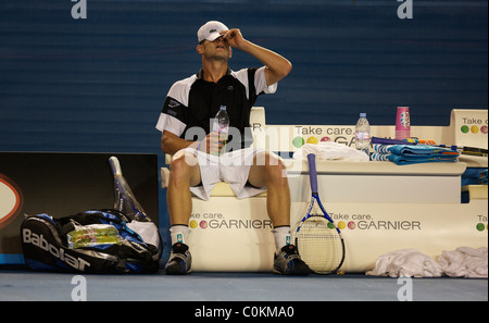 Andy Roddick, USA, im Einsatz bei den Australian Open Tennisturnier, Melbourne. Australien Stockfoto