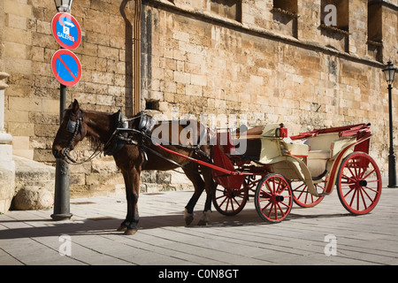 Pferdekutsche auf Parkplatz, Mallorca, Spanien Stockfoto