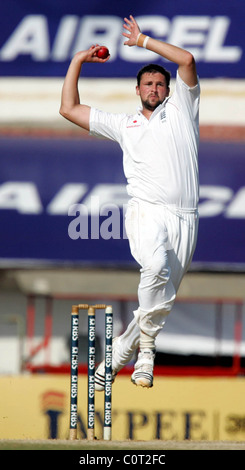 Steve Finn Tag2 der England und Indien 1. Test Cricket Spiel Chennai, Indien - 12.12.08 Stockfoto