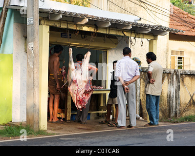 Am Straßenrand Metzger, Kochi, Kerala, Indien Stockfoto