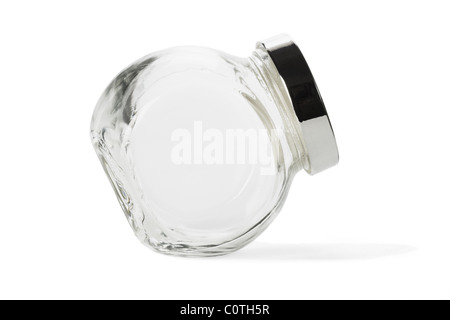 Glas für Gewürz mit Deckel auf weißem Hintergrund Stockfoto