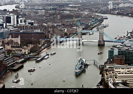 Luftaufnahme der Tower Bridge in London, Greater London Stockfoto