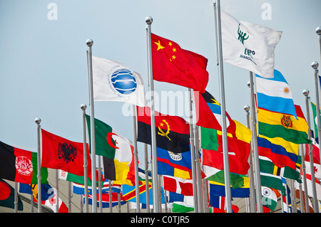 Nationalflaggen auf der Shanghai Expo 2010, Shanghai, China Stockfoto